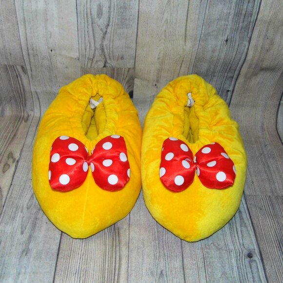 DISNEY Minnie Mouse Yellow Bow Slippers Adult Size LARGE - Picture 1 of 5